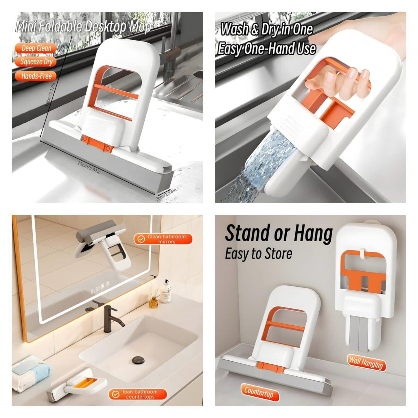 Foldable Desktop Mini Sponge Mop | Portable Wet & Dry Cleaning